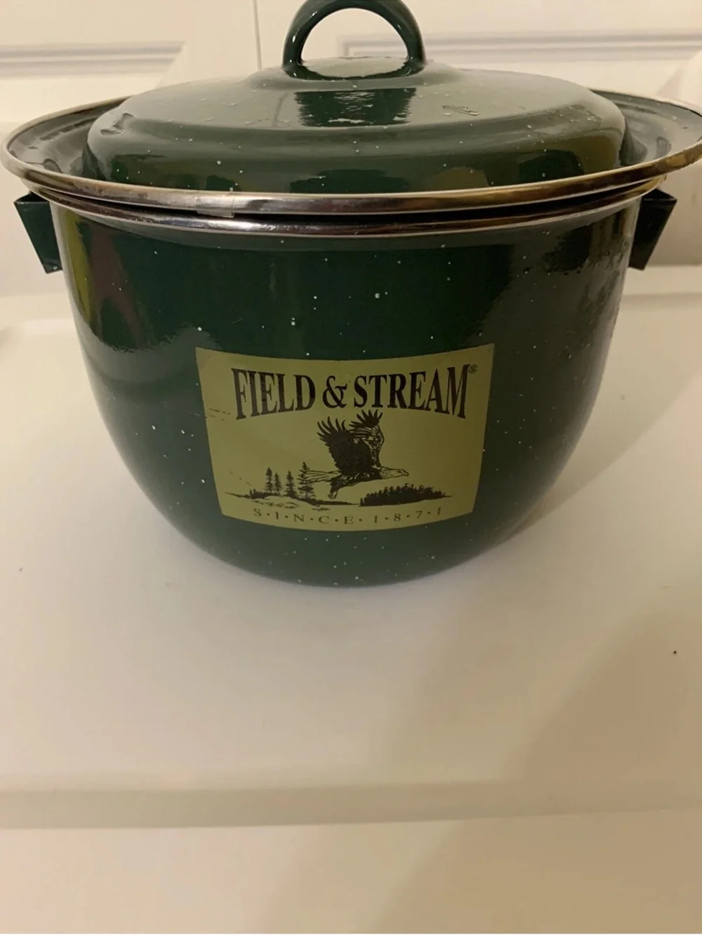 Field & Stream Green Enamelware Metal Kettle Pot No Handle Dishwasher Safe